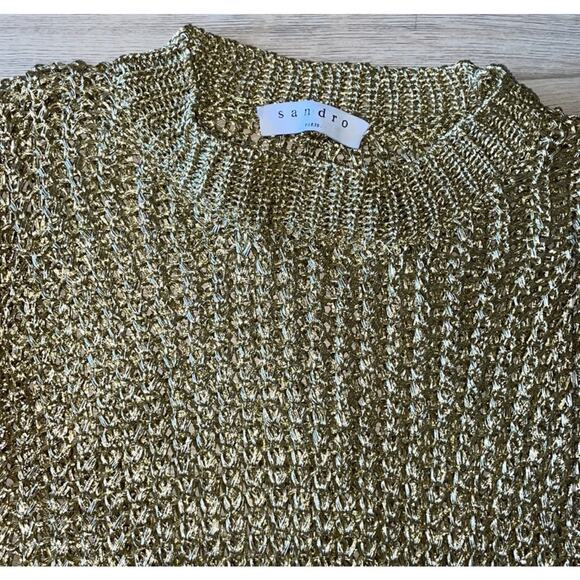 Sandro Distressed Gold Long Sleeve Shirt Dress - Picture 2 of 4